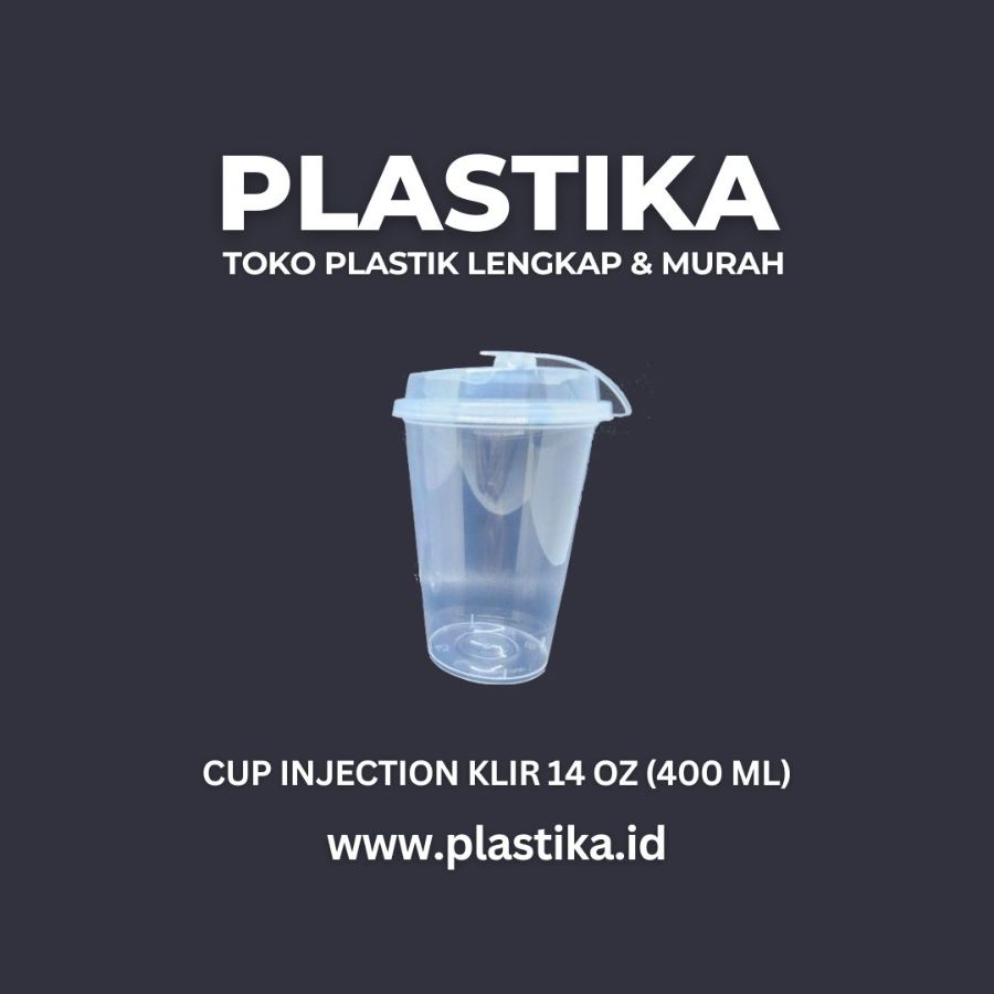 Gelas Plastik Cup Injection Klir 14 Oz 400 Ml @25 (Dengan Tutup)