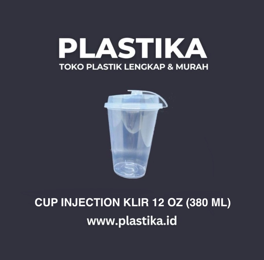 Gelas Plastik Cup Injection Klir 12 Oz 380 Ml KRN @25 (Dengan Tutup)