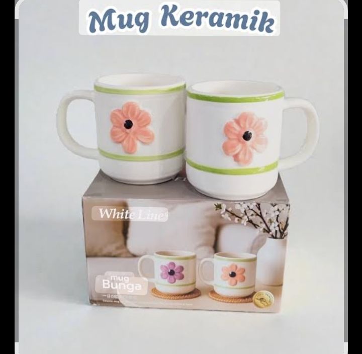 MUG BUNGA ISI 2 WHITE LINE