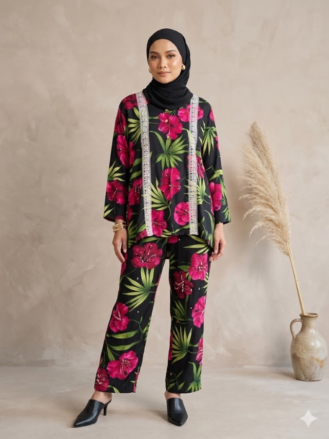 Rayon Twill Hibiscus - Fushia Blush