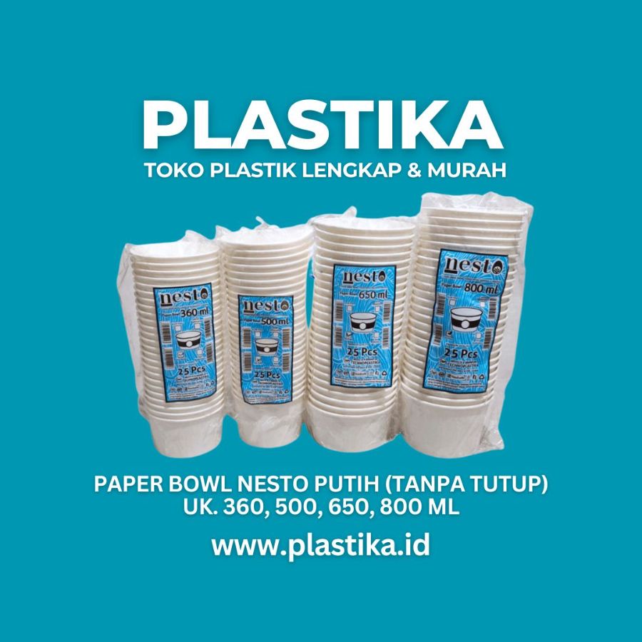 Paper Bowl Putih 500 Ml Nesto ASO @25 (Tanpa Tutup)