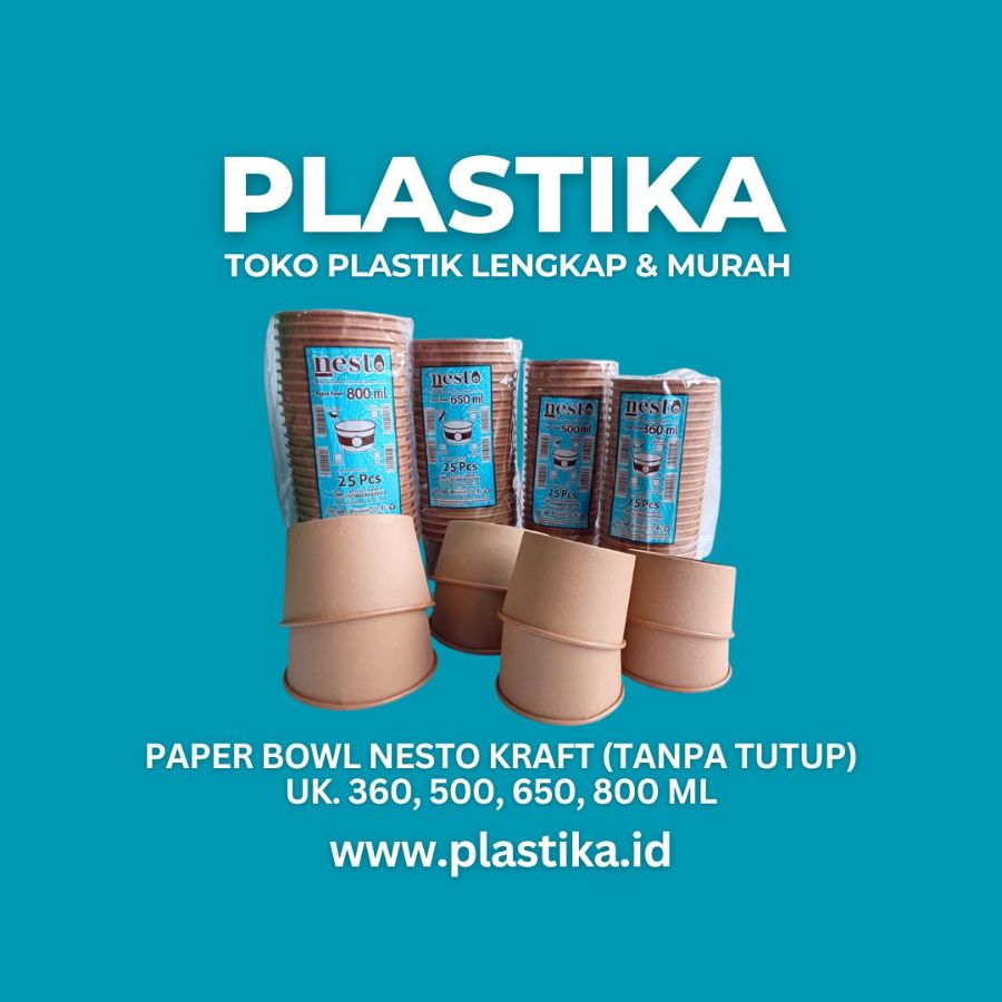 Paper Bowl Kraft 800 Ml Nesto ASO @25 (Tanpa Tutup)