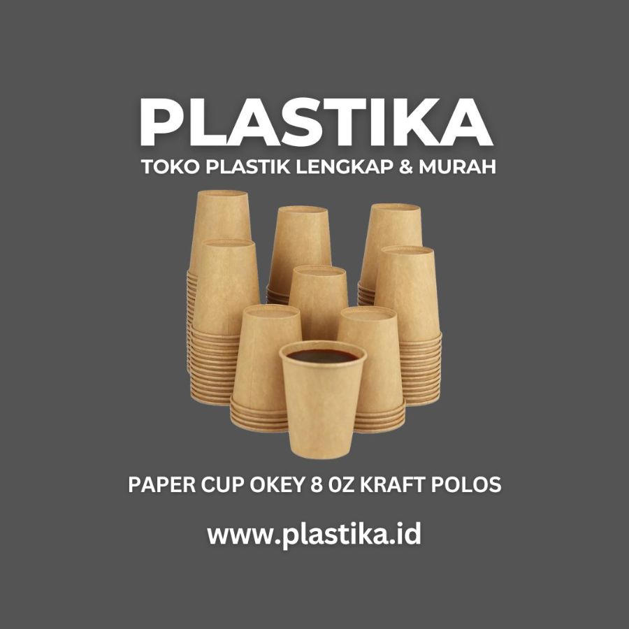 Paper Cup Okey 8 Oz Kraft Polos (Tanpa Tutup) SMK @50