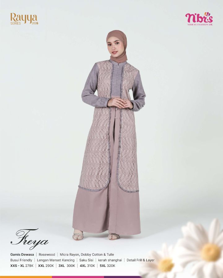 Nibras Rayya Series 2025 Freya Gamis Rosewood XS S M L XL