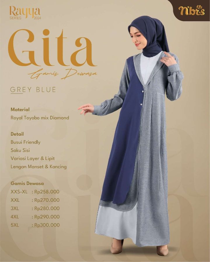 Nibras Rayya Series 2024 Gita Gamis Gray Blue XL