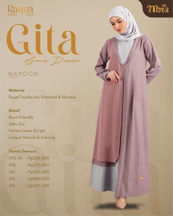 Nibras Rayya Series 2024 Gita Gamis Maroon XL