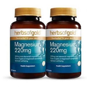 HERBS OF GOLD MAGNESIUM 220MG (60 TABLETS x 2 Bottles)