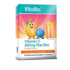 VITALITA VITAMIN C 250MG PLUS ZINC ORANGE FLAVOUR EFFERVESCENT GRANULE SACHET 5.5G (30 SACHETS)