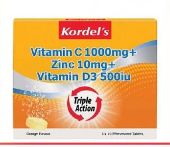 KORDELS VIT C 1000MG+ZINC10MG+VIT D3 500IU EFFERVESCENT ORANGE (30 TABLETS)