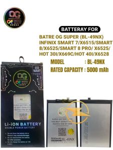 Batre og super (bl-49nx) infinix smart 7/x6515/smart 8/x6525/smart 8 pro/x6525b/hot 30i/x669c/hot 40i/x6528