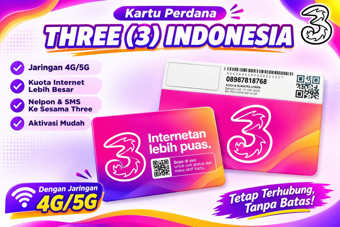  KARTU THREE BONUS 3 GB *(MASA AKTIF 31 OKTOBER 2028)*