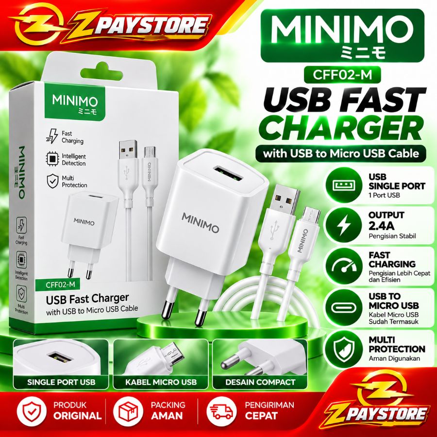 CHARGER MINIMO CFF02 CHARGER+USB SINGLE PORT USB 2.4A WITH TYPE MICRO