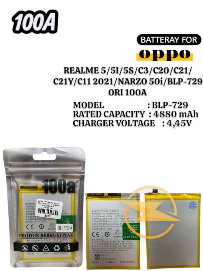 BATRE OPP REALME 5/5I/5S/C3/C20/C21/C21Y/C11 2021/NARZO 50i/BLP-729 ORI 100A