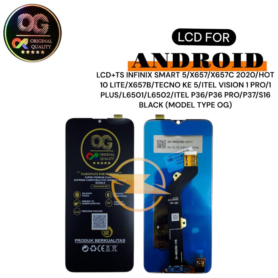 LCD+TS INFINIX SMART 5/X657/X657C 2020/HOT 10 LITE/X657B/TECNO KE 5/ITEL VISION 1 PRO/1 PLUS/L6501/L6502/ITEL P36/P36 PRO/P37/S16 BLACK (MODEL TYPE OG)