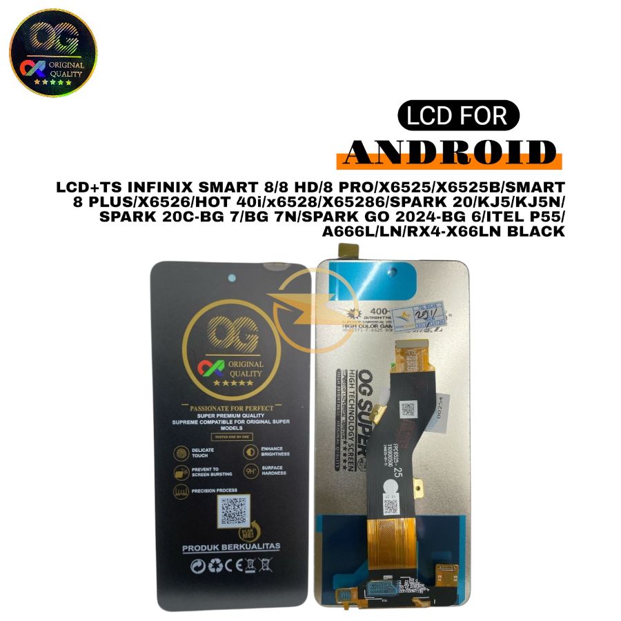 LCD+TS INFINIX SMART 8/8 HD/8 PRO/X6525/X6525B/SMART 8 PLUS/X6526/HOT 40i/x6528/X65286/SPARK 20/KJ5/KJ5N/SPARK 20C-BG 7/BG 7N/SPARK GO 2024-BG 6/ITEL P55/A666L/LN/RX4-X66LN BLACK (MODEL TYPE OG)