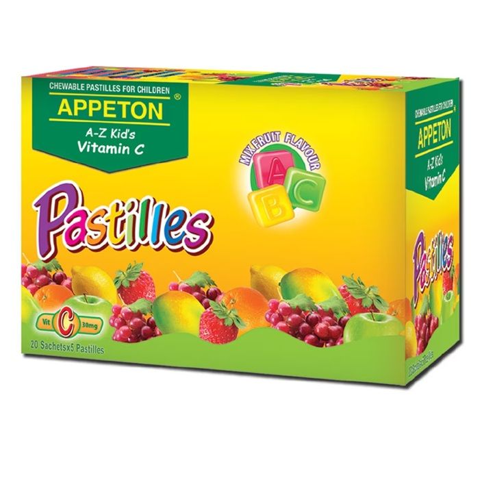 APPETON A-Z KIDS VITAMIN C 30MG (MIX FRUIT) CHEWABLE PASTILLES (20 SACHETS X 5 PIECES)