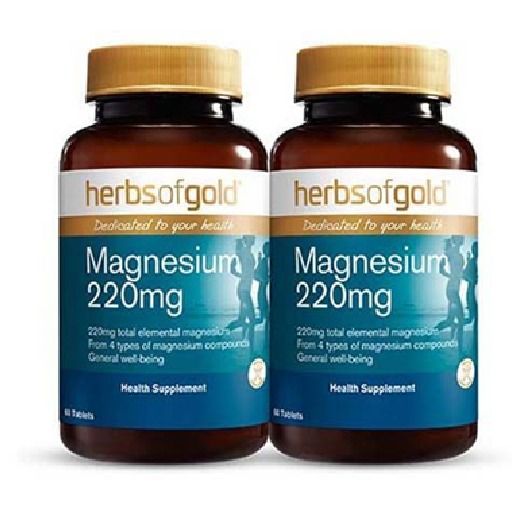 HERBS OF GOLD MAGNESIUM 220MG (60 TABLETS x 2 Bottles)