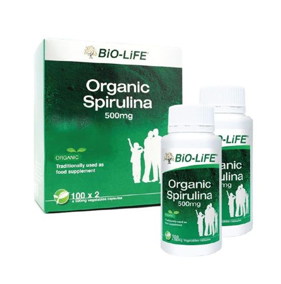 BiO-LiFE ORGANIC SPIRULINA VEGETABLE (100 CAPSULES X 2 Bottles)