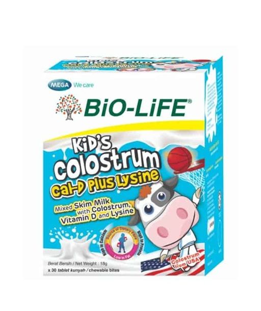 BiO-LiFE KIDS COLOSTRUM CAL-D PLUS LYSINE CHEWABLE BITES (30 PIECES)