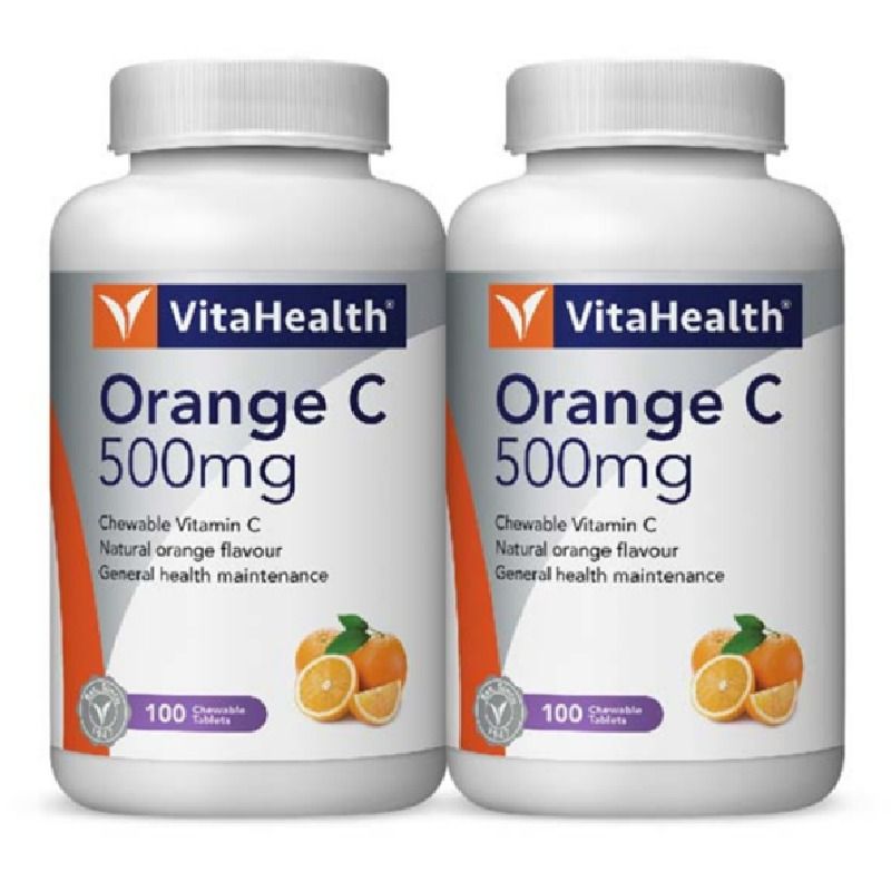 VITAHEALTH ORANGE C 500MG (100 CHEWABLE TABLETS X 2)