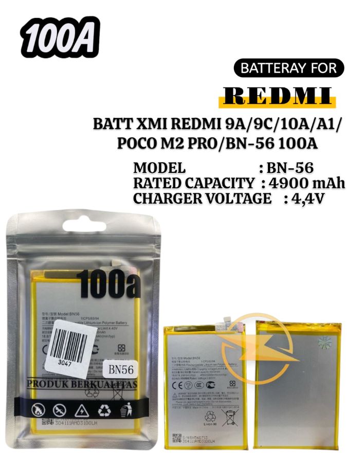 BATT XMI REDMI 9A/9C/10A/A1/POCO M2 PRO/BN-56 100A