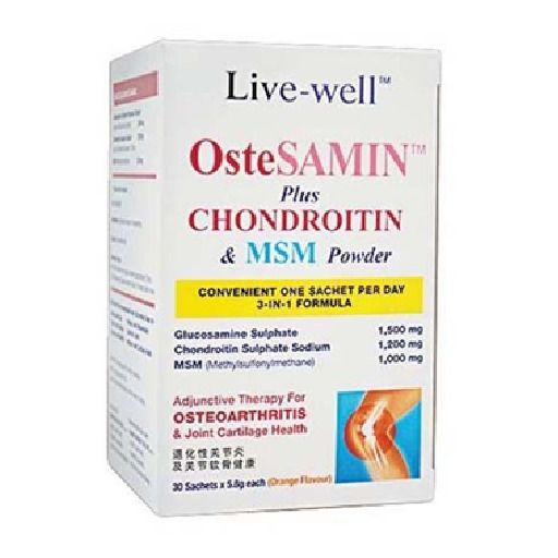 LIVE-WELL OSTESAMIN PLUS CHONDROITIN & MSM POWDER 5.8G (30 SACHETS)