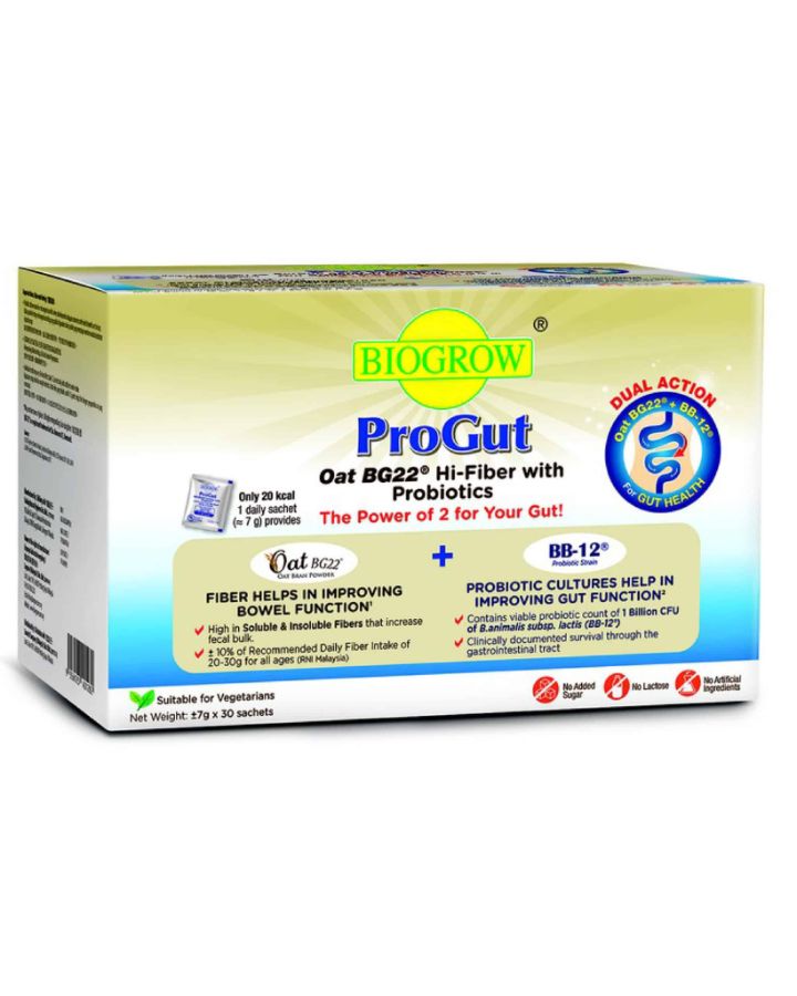 BIOGROW PROGUT OAT BG22 HI-FIBER WITH PROBIOTICS 7G (30 SACHETS)