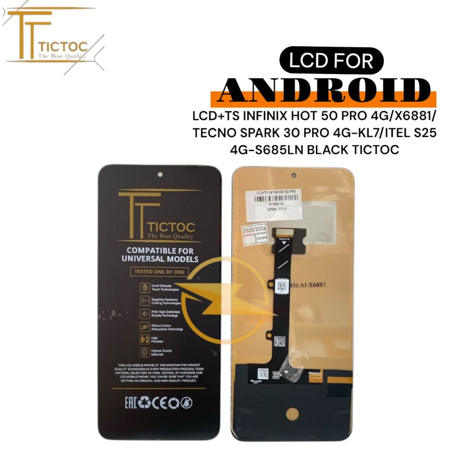  LCD+TS INFINIX HOT 50 PRO 4G/X6881/TECNO SPARK 30 PRO 4G-KL7/ITEL S25 4G-S685LN BLACK *(Model Tipe TICTOK)*